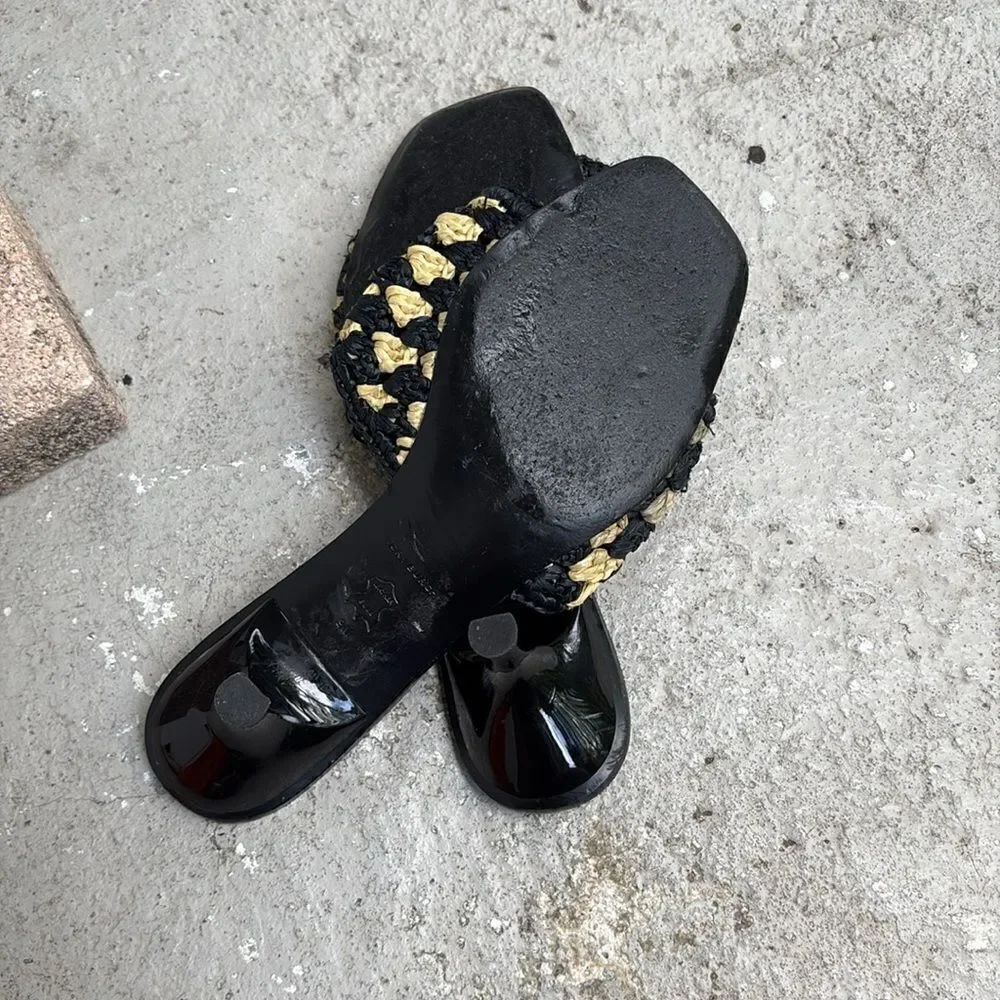 Tory Burch Straw kitten heel mules